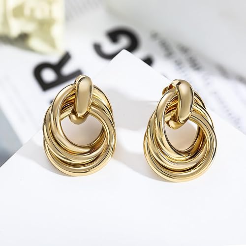Geometric Gold Stud Earrings for Women