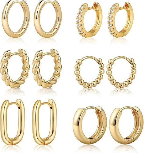 Small Gold  Hoop Earrings 6 Pairs