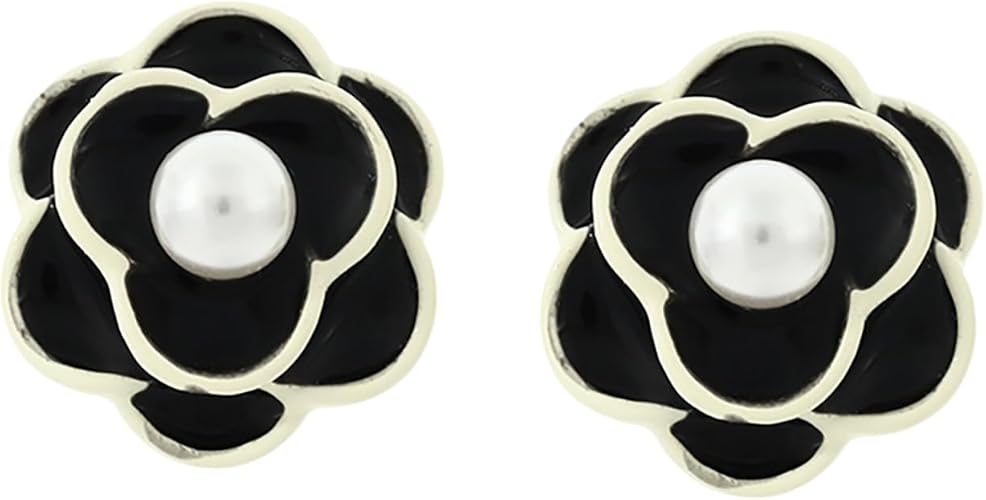 Vintage Black Rose Faux Pearl Studs