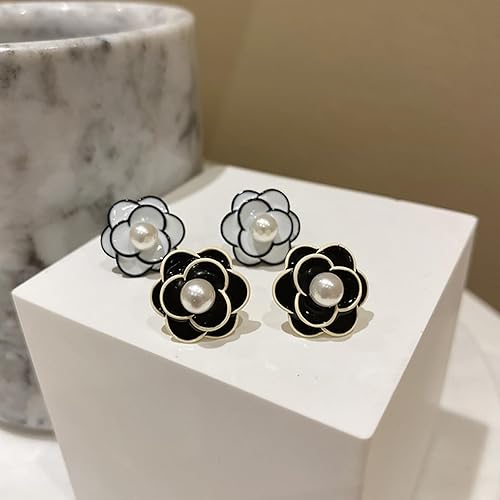 Vintage Black Rose Faux Pearl Studs