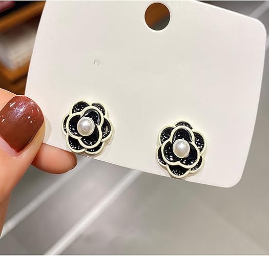 Vintage Black Rose Faux Pearl Studs