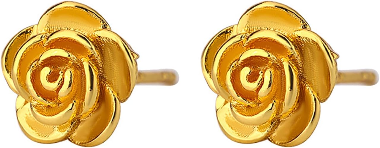 18K Gold Rose Stud  Flower Earrings