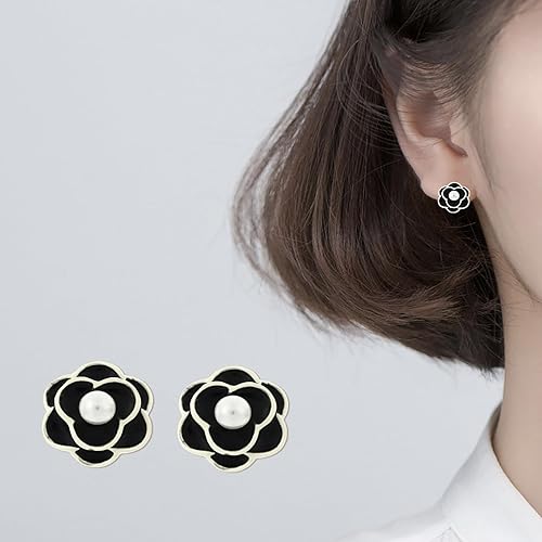 Vintage Black Rose Faux Pearl Studs