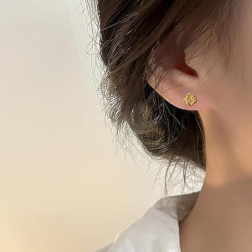 18K Gold Rose Stud  Flower Earrings