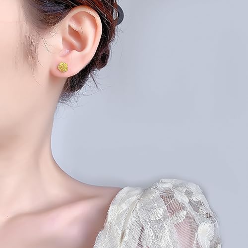 18K Gold Rose Stud  Flower Earrings