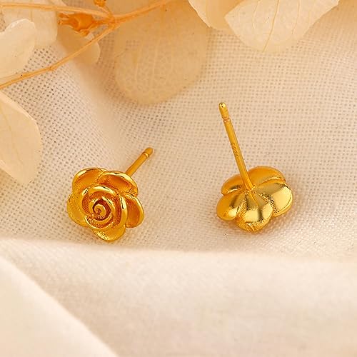 18K Gold Rose Stud  Flower Earrings