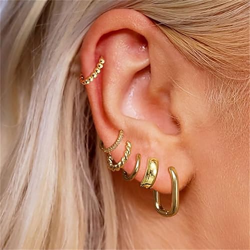 Small Gold  Hoop Earrings 6 Pairs