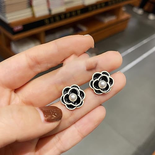 Vintage Black Rose Faux Pearl Studs