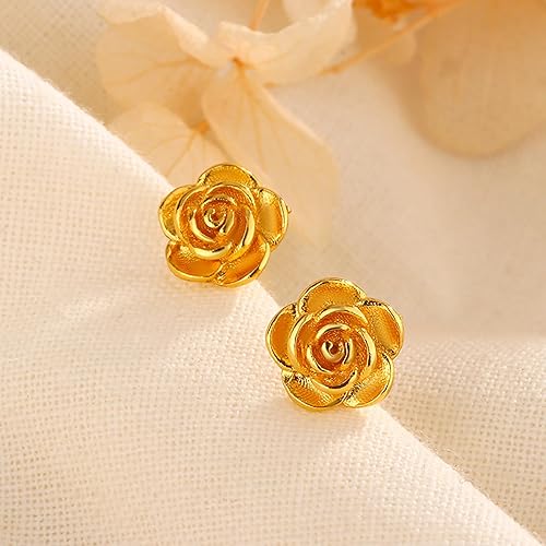 18K Gold Rose Stud  Flower Earrings