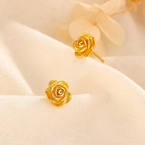 18K Gold Rose Stud  Flower Earrings